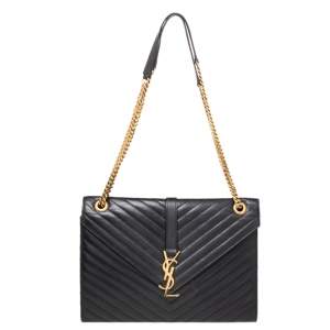 Pre Owned Saint Laurent Black Quilted Leather Envelope Shoulder Bag