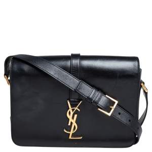 مملوكة مسبقًا Saint Laurent Black Leather Medium Monogram Université Flap Shoulder Bag
