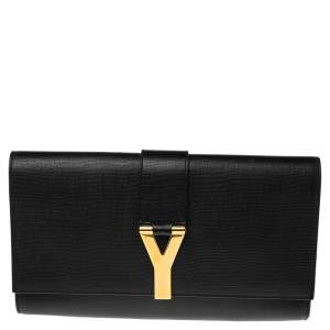 مملوكة مسبقًا Saint Laurent Black Textured Leather Y-Ligne Clutch