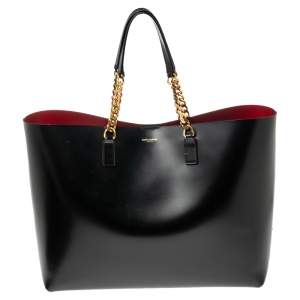 Pre Owned Saint Laurent Black Glazed Leather Large Shopper Tote