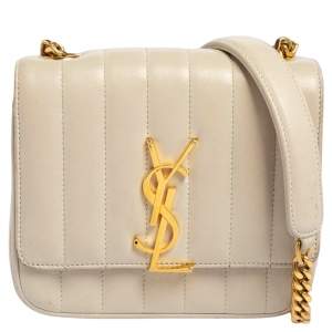 Saint Laurent Cream Quilted Leather Small Vicky Shoulder Bag