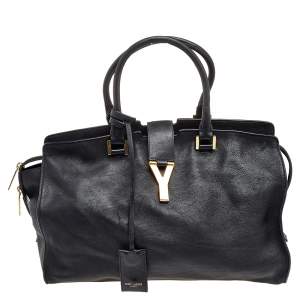 Saint Laurent Black Leather Medium Cabas Chyc Satchel