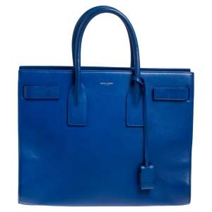 Pre Owned Saint Laurent Blue Leather Large Classic Sac De Jour Tote