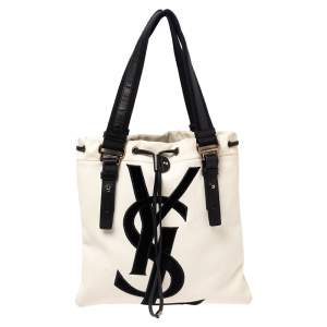 مملوكة مسبقًا Saint Laurent Off White/Black Canvas and Leather Kahala Tote