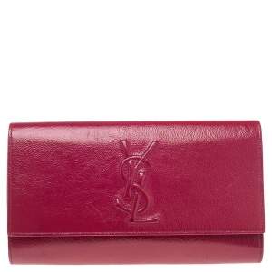 Yves Saint Laurent Magenta Patent Leather Belle De Jour Flap Clutch