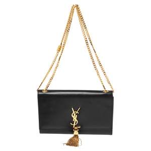 Pre Owned حقيبة كتف سان لوران كات جلد أسود مزينة دلاية بشراشيب متوسطة