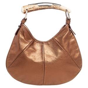Pre Owned Yves Saint Laurent Bronze Leather Mini Mombasa Hobo