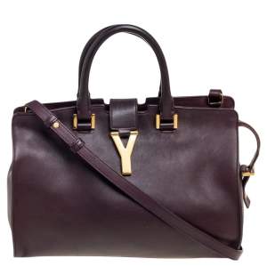 Pre Owned Saint Laurent Burgundy Leather Small Cabas Chyc Tote