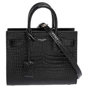 Pre Owned Saint Laurent Black Croc Embossed Leather Nano Classic Sac De Jour Tote