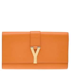 Saint Laurent Orange Leather Y-Ligne Clutch