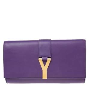 Yves Saint Laurent Purple Leather Y-Ligne Clutch