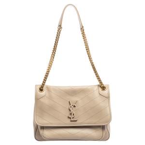 مملوكة مسبقًا Saint Laurent Beige Matelassé Leather Niki Chain Bag 