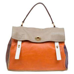Pre Owned Yves Saint Laurent Tri Color Leather Large Muse Two Top Handle Bag