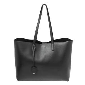 Pre Owned Saint Laurent Black Leather E/W Shopping Tote