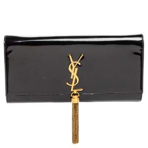 Pre Owned Saint Laurent Black Patent Leather Kate Tassel Clutch