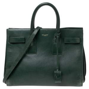Pre Owned Saint Laurent Green Leather Small Classic Sac De Jour Tote