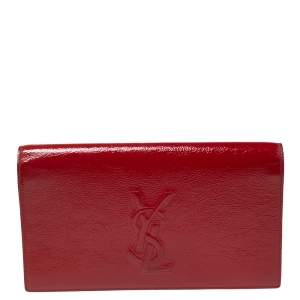 Pre Owned Yves Saint Laurent Red Patent Leather Belle De Jour Flap Clutch