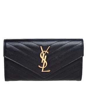 Pre Owned محفظة إنفيلوب سان لوران مونوغرامي جلد ماتيلاس أسود 