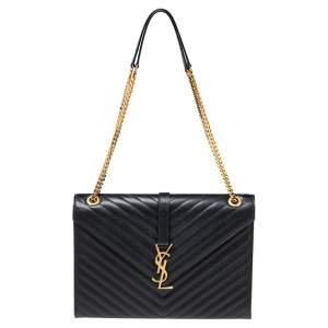 Pre Owned Saint Laurent Black Quilted Leather Envelope Shoulder Bag