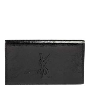 Pre Owned Yves Saint Laurent Black Patent Leather Belle De Jour Flap Clutch