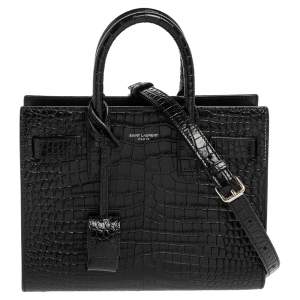 Pre Owned Saint Laurent Black Croc Embossed Leather Nano Classic Sac De Jour Tote