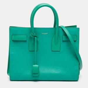 مملوكة مسبقًا حقيبة يد توتس سان لوران ساك دو جور جلد أخضر صغيرة