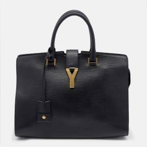 Pre Owned Saint Laurent Black Leather Medium Cabas Chyc Tote
