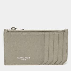 Saint Laurent Grey Leather Fragment Card Case