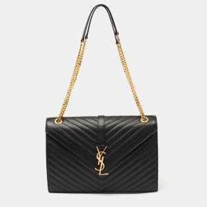 Pre Owned حقيبة بقلاب سان لوران كاسندريه جلد مبطن أسود كبيرة