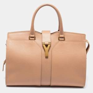 Pre Owned Yves Saint Laurent Nude Beige Leather Medium Cabas Chyc Tote