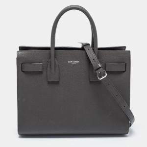 مملوكة مسبقًا Saint Laurent Dark Grey Leather Baby Classic Sac De Jour Tote