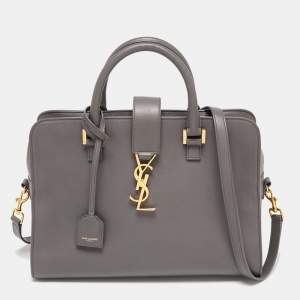 مملوكة مسبقًا حقيبة يد سان لوران كاباس جلد صغير مونوغرامي رصاصية