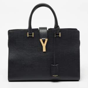 Pre Owned Saint Laurent Black Textured Leather Medium Y Cabas Chyc Tote