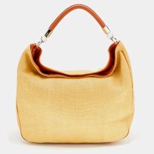 Pre Owned Yves Saint Laurent Yellow/Brown Fabric And Leather Hobo