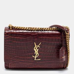 مملوكة مسبقًا Saint Laurent Rust Croc Embossed Leather Medium Sunset Shoulder Bag