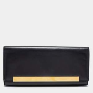 Pre Owned Saint Laurent Black Leather Lutetia Clutch 