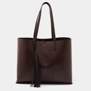 Pre Owned حقيبة يد سان لوران إيست ويست جلد بني مثقب 