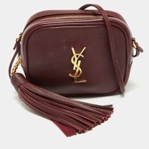 Pre Owned Saint Laurent Burgundy Leather Mini Blogger Crossbody Bag