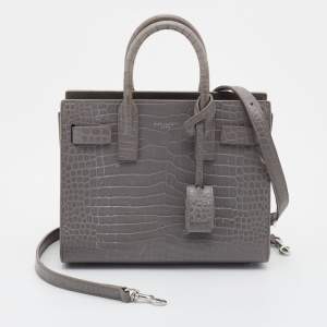 مملوكة مسبقًا حقيبة يد توتس سان لوران نانو ساك دو جور جلد نقشة تمساح رصاصي