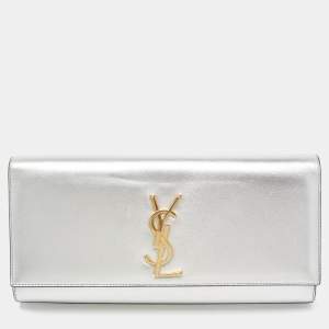 Pre Owned Saint Laurent Silver Leather Cassandre Clutch
