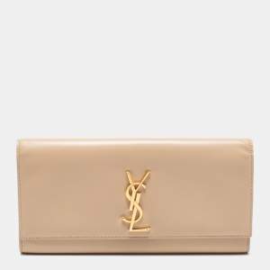 مملوكة مسبقًا Saint Laurent Beige Leather Monogram Kate Clutch