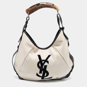 Pre Owned Yves Saint Laurent Cream/Black Canvas And Leather Vincennes Mombasa Hobo