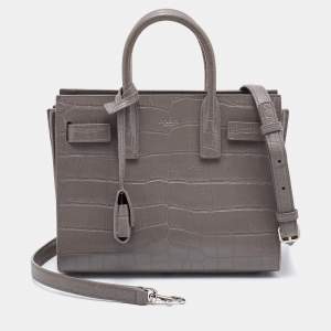 مملوكة مسبقًا حقيبة يد توتس سان لوران نانو كلاسيك ساك دو جور جلد نقشة التمساح رصاصي