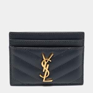 Pre Owned Saint Laurent Black Monogram Leather Logo Card Holder