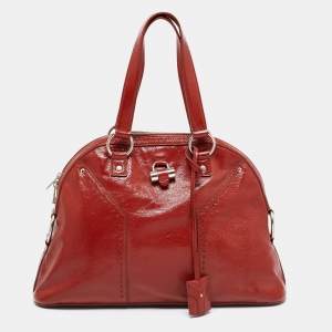Pre Owned Yves Saint Laurent Rust Brown Patent Leather Large Muse Satchel