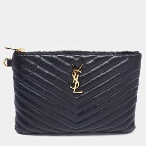مملوكة مسبقًا Saint Laurent Black Quilted Leather Uptown Pouch