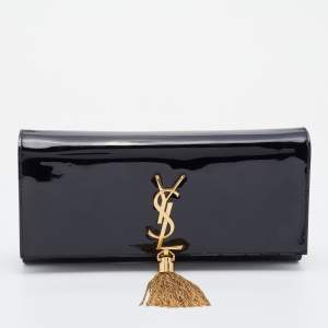 Pre Owned Saint Laurent Black Patent Leather Kate Tassel Clutch