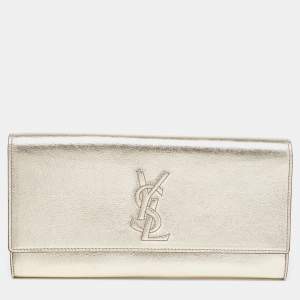 Pre Owned Saint Laurent Gold Leather Belle De Jour Clutch