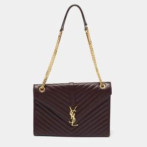 Saint Laurent Burgundy Matelassé Leather Large Monogram Envelope Shoulder Bag