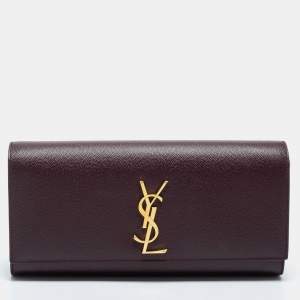 Saint Laurent Burgundy Leather Monogram Cassandre Clutch